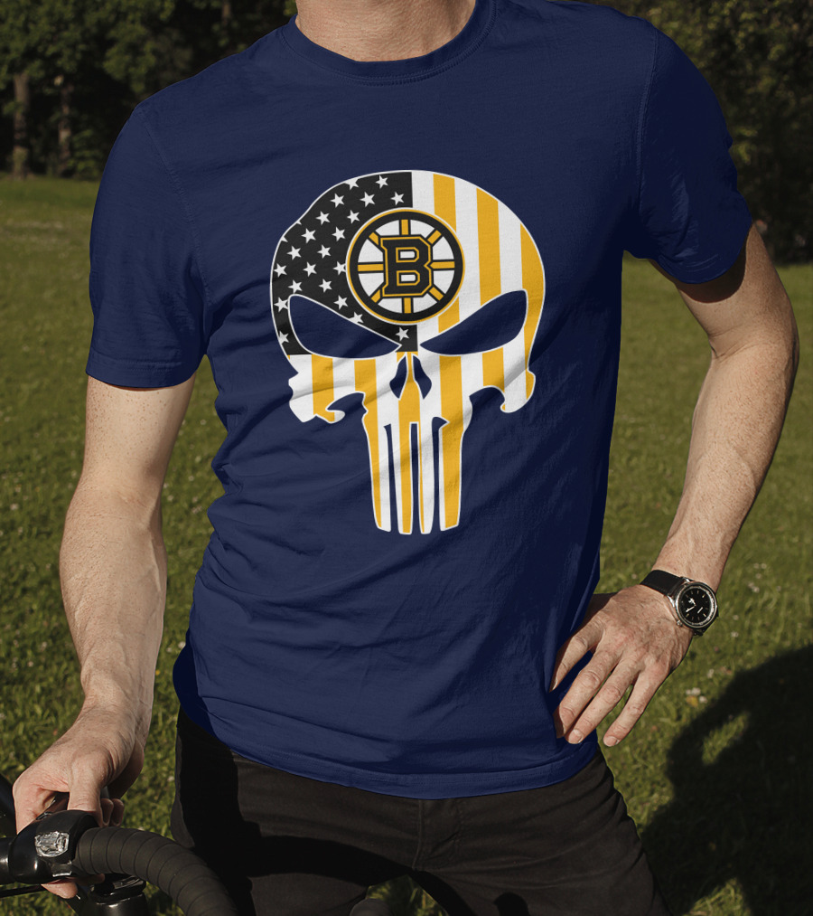 Boston Bruins The Punisher American Flag Skull T-Shirt