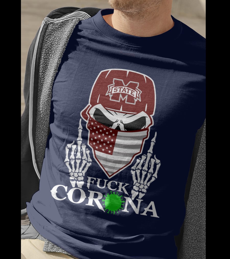 State Bulldogs Skull Mask American Flag Pandemic Statement T-Shirt