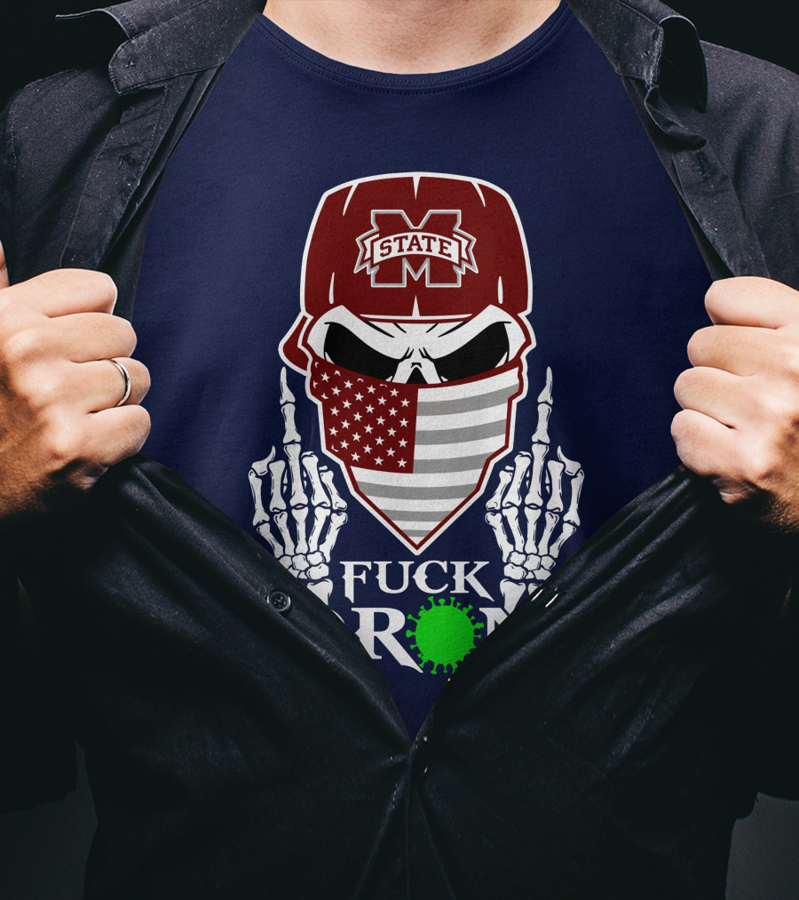 State Bulldogs Skull Mask American Flag Pandemic Statement T-Shirt