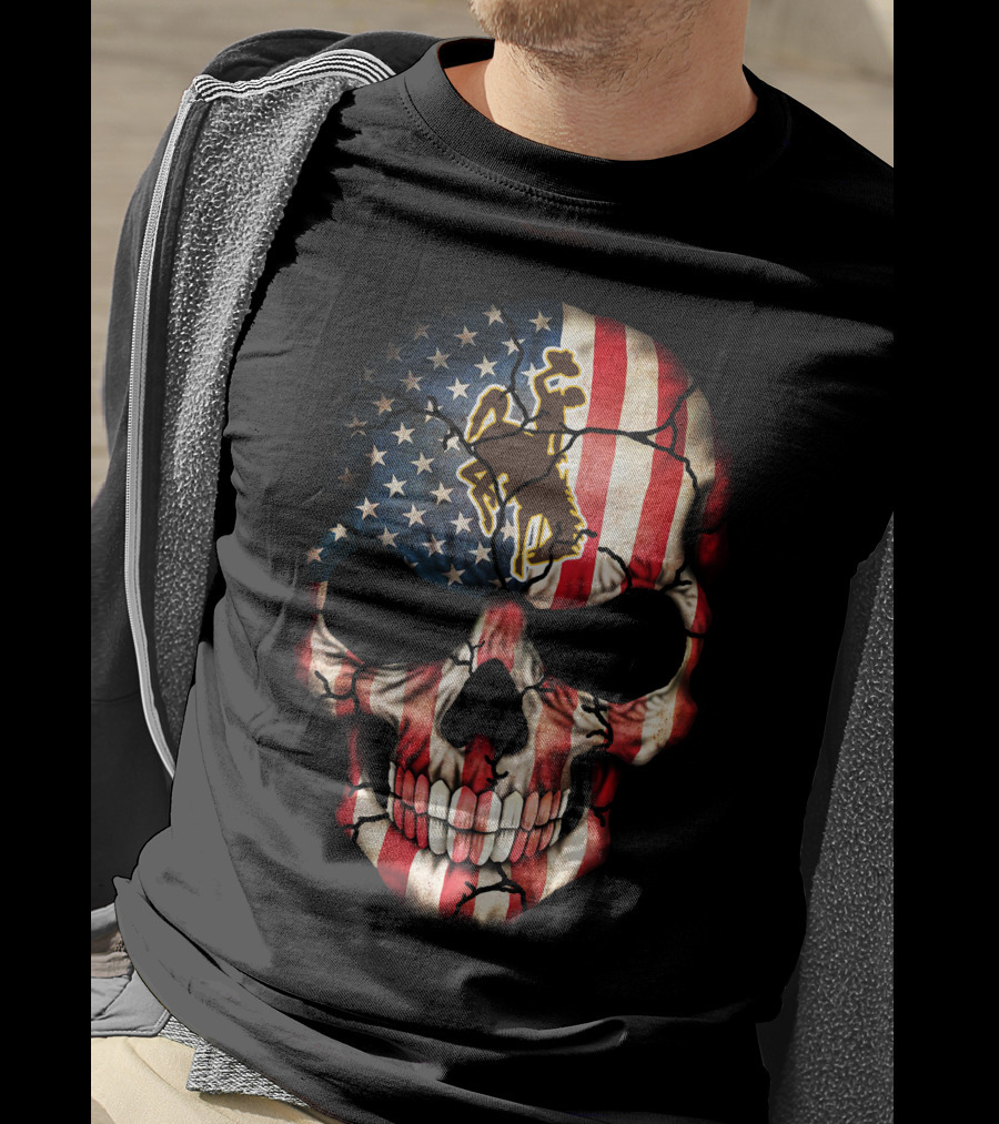 Wyoming Cowboys American Flag Skull T-Shirt