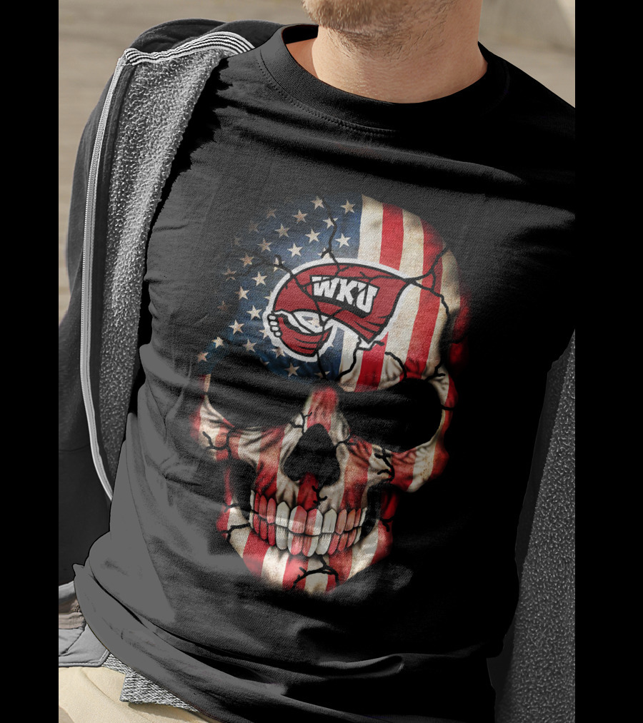 Patriotic Wku Hilltoppers American Flag Skull T-Shirt