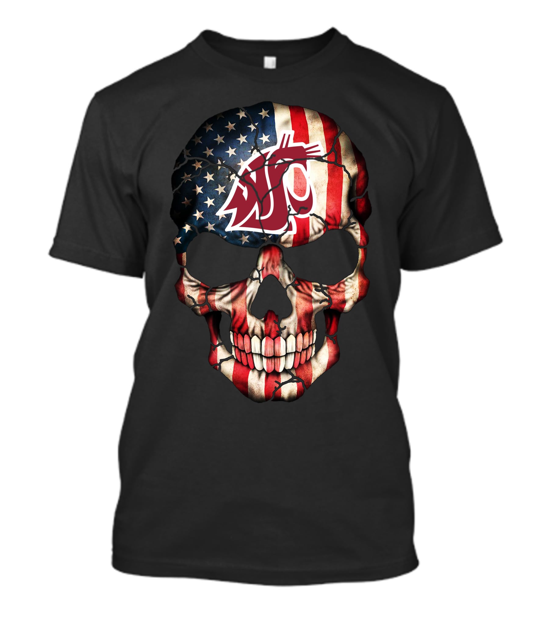 Washington State Cougars American Flag Skull T-Shirt
