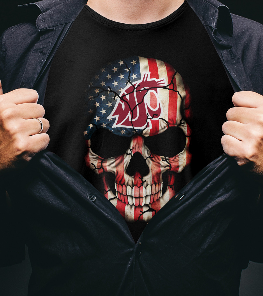 Washington State Cougars American Flag Skull T-Shirt