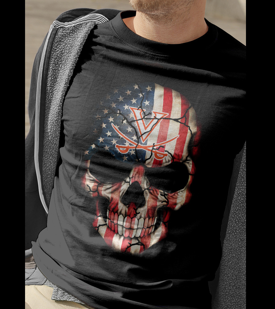 Virginia Cavaliers American Flag Skull T-Shirt