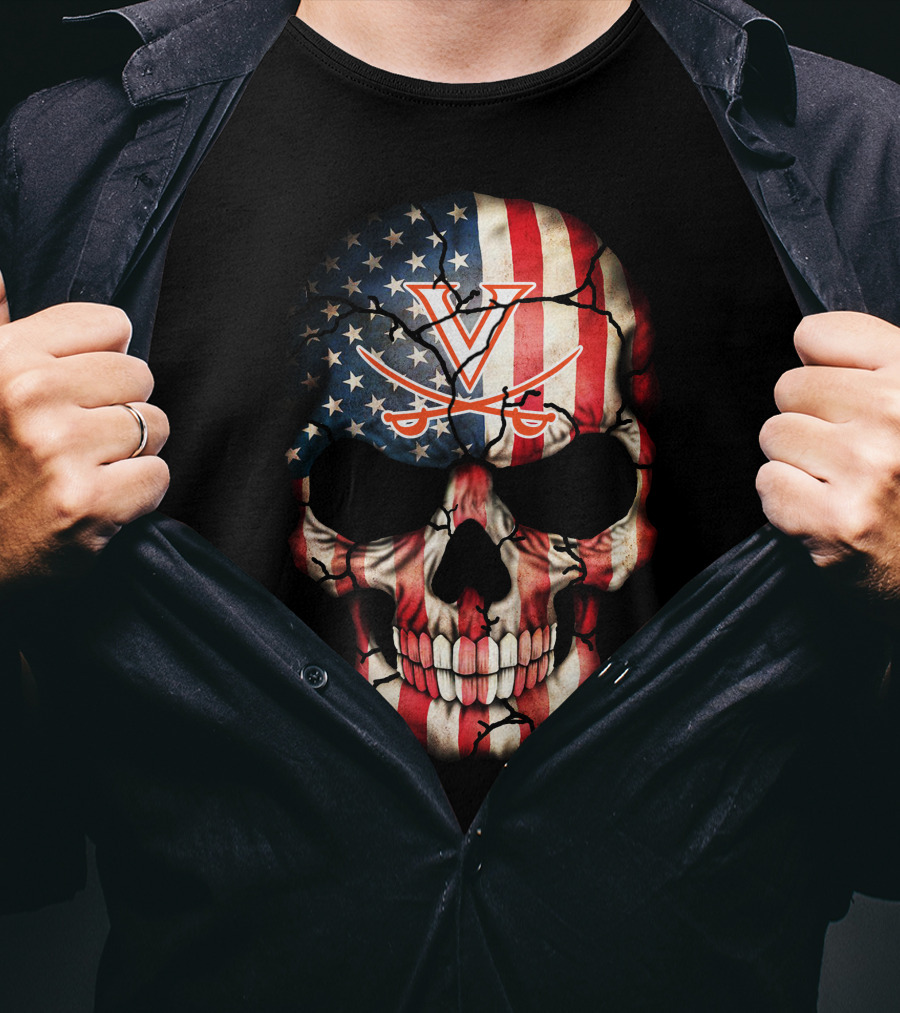 Virginia Cavaliers American Flag Skull T-Shirt