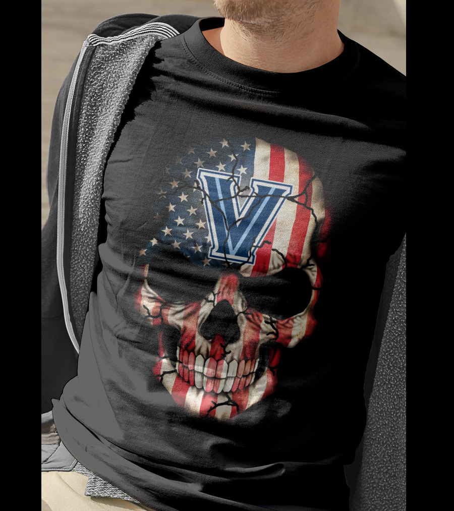 Usa Flag Skull Villanova Wildcats V T-Shirt