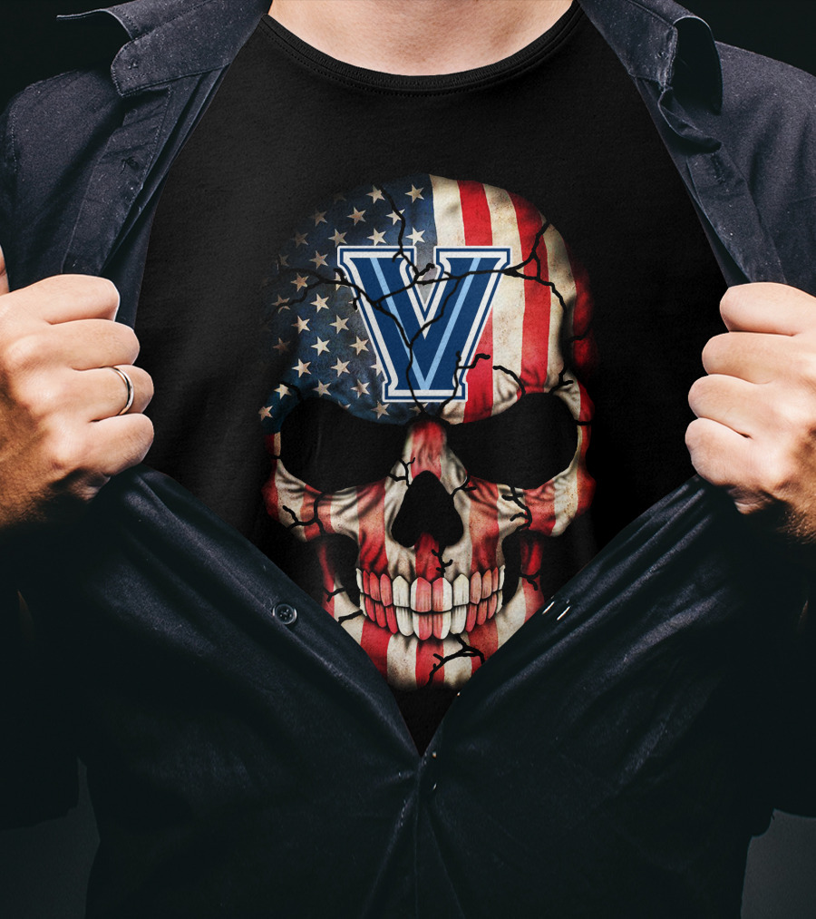 Usa Flag Skull Villanova Wildcats V T-Shirt
