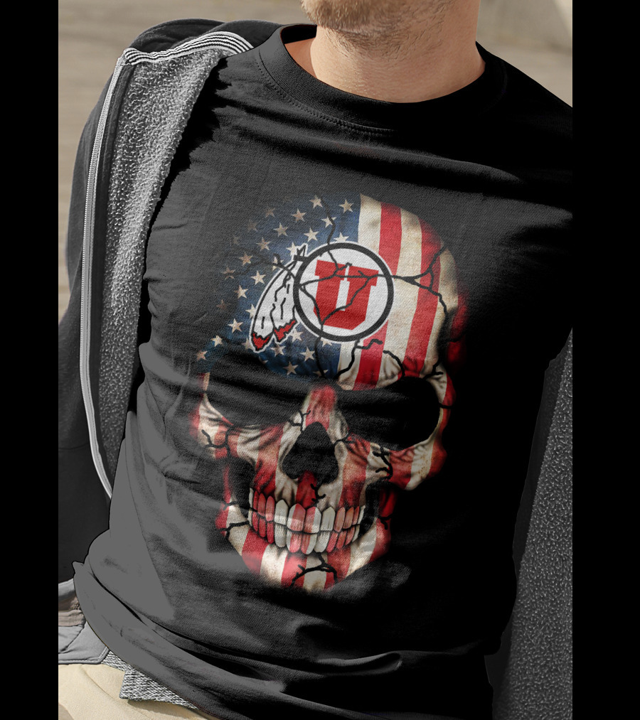 American Flag Utah Utes Skull T-Shirt