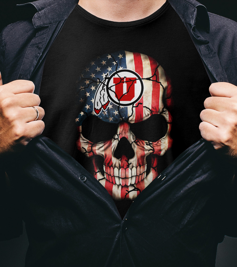 American Flag Utah Utes Skull T-Shirt