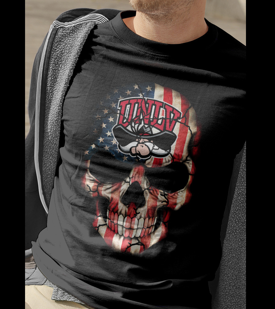 Unlv Rebels American Flag Skull T-Shirt