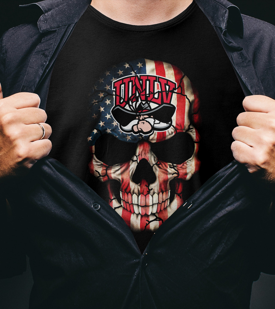 Unlv Rebels American Flag Skull T-Shirt