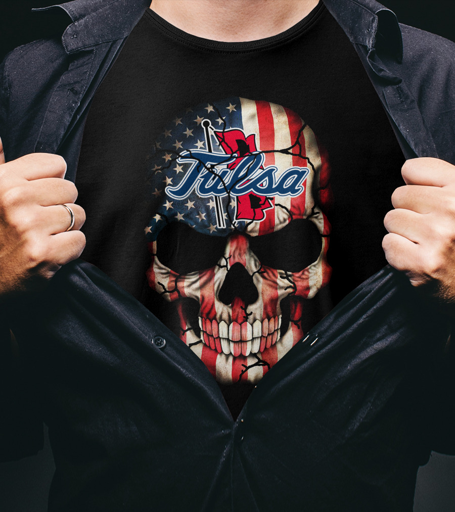 Tulsa Golden Hurricane Skull American Flag T-Shirt