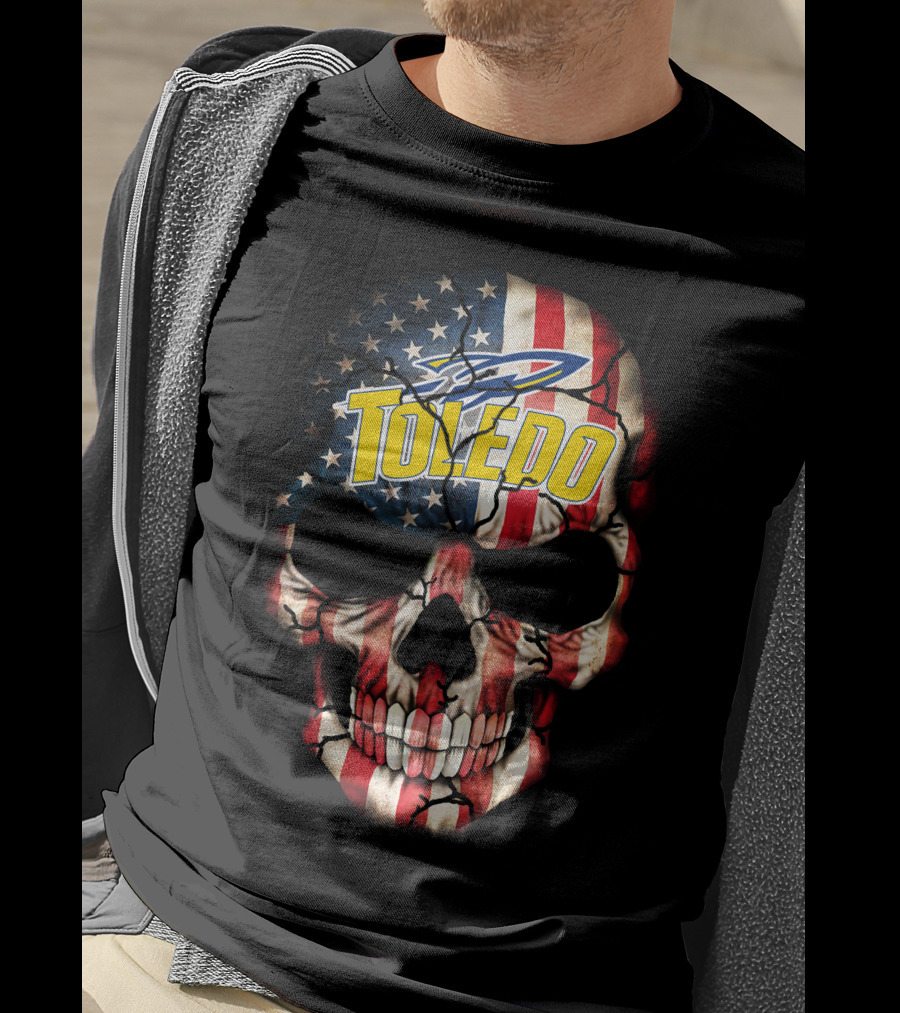 Toledo Rockets Usa Flag Skull T-Shirt
