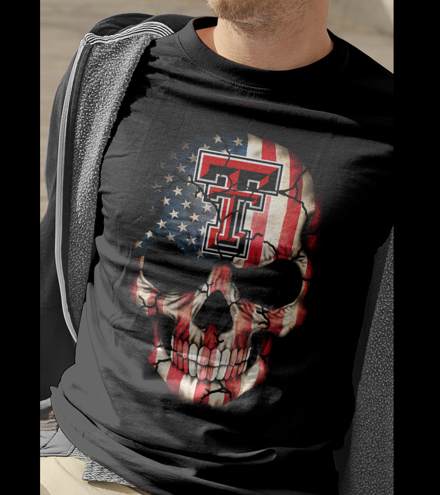 Texas Tech Red Raiders American Flag Skull T-Shirt