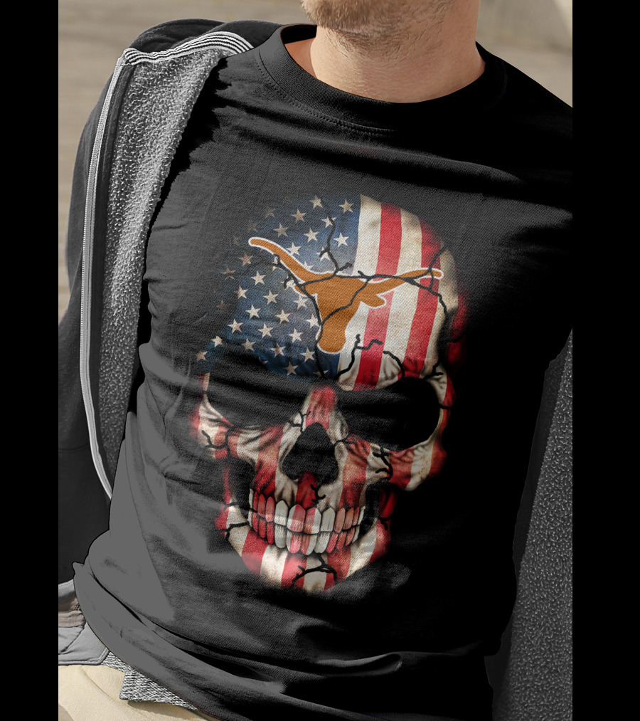 Texas Longhorns American Flag Skull T-Shirt