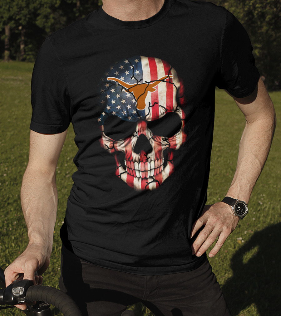 Texas Longhorns American Flag Skull T-Shirt
