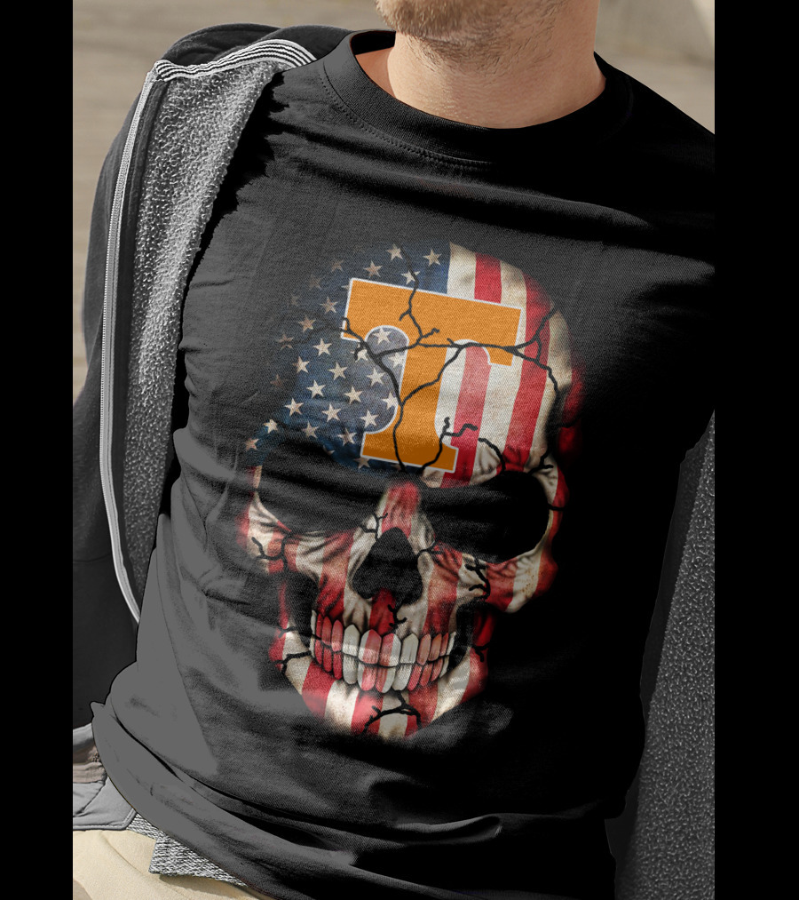 Tennessee Volunteers Skull American Flag T-Shirt