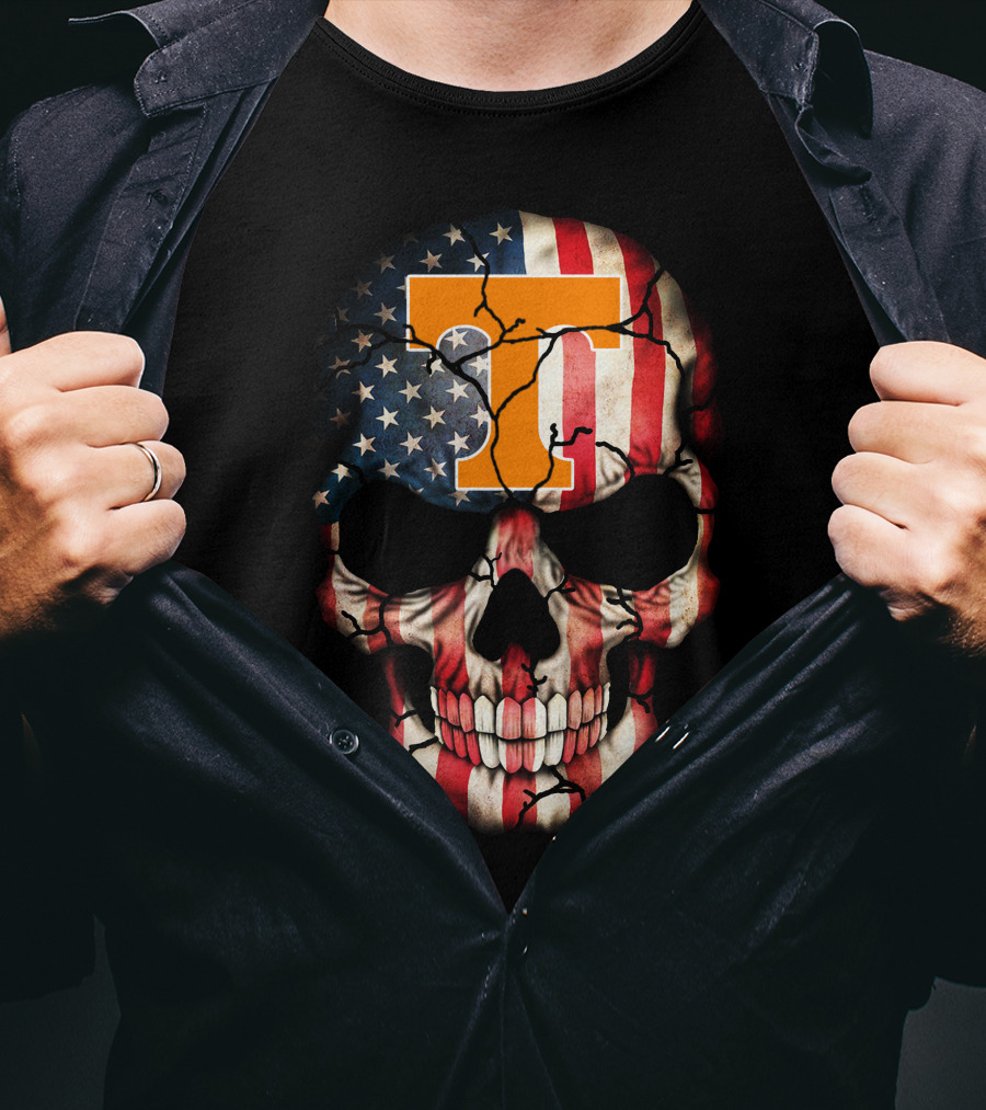 Tennessee Volunteers Skull American Flag T-Shirt