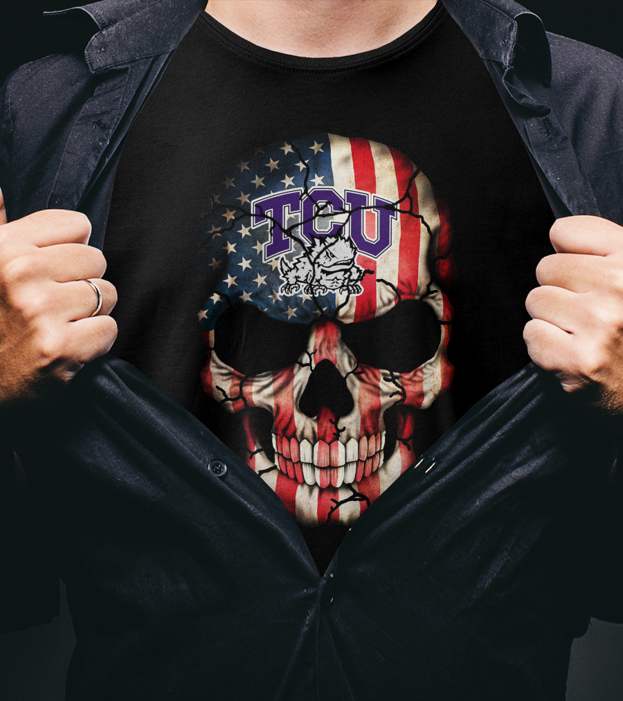 Tcu Horned Frogs American Flag Skull T-Shirt