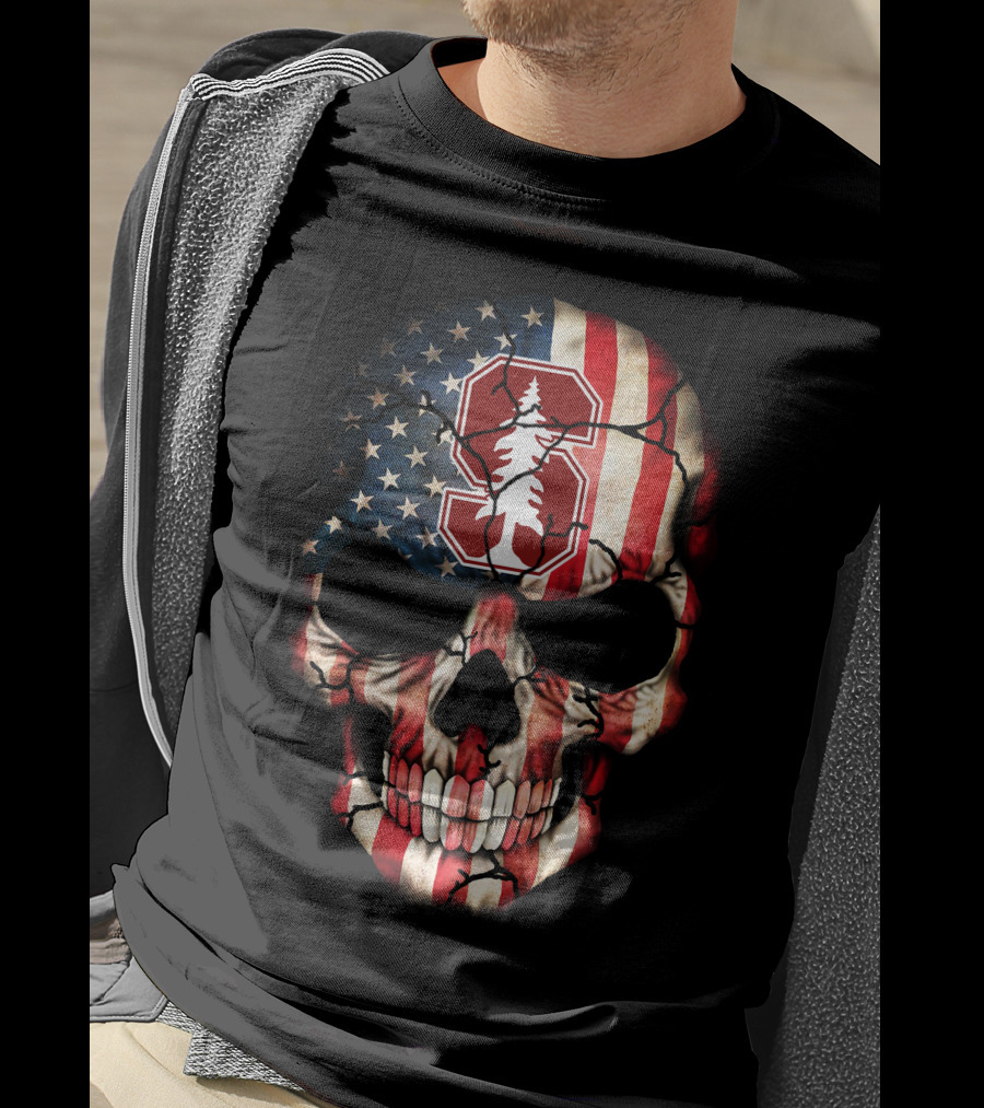 Stanford Cardinal Skull American Flag T-Shirt