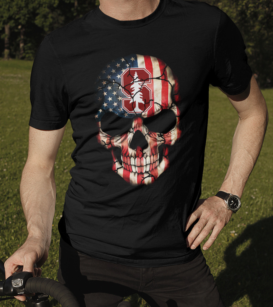 Stanford Cardinal Skull American Flag T-Shirt