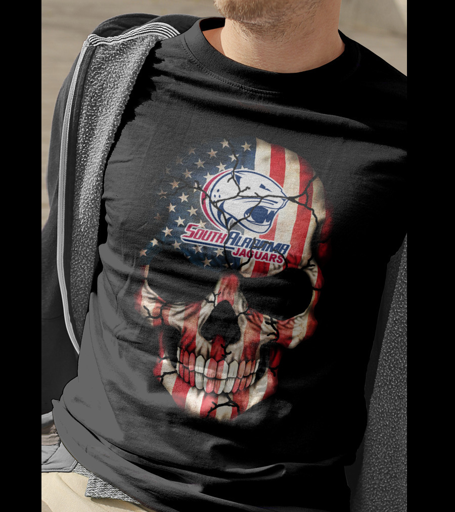 South Alabama Jaguars American Flag Skull T-Shirt
