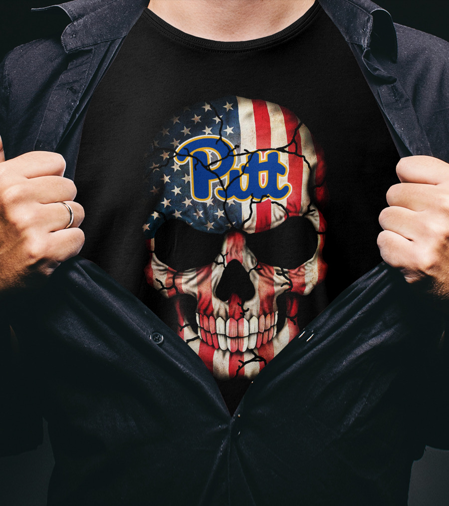 Pitt Panthers American Flag Skull T-Shirt