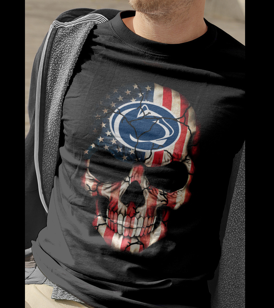 Penn State Nittany Lions American Flag Skull T-Shirt