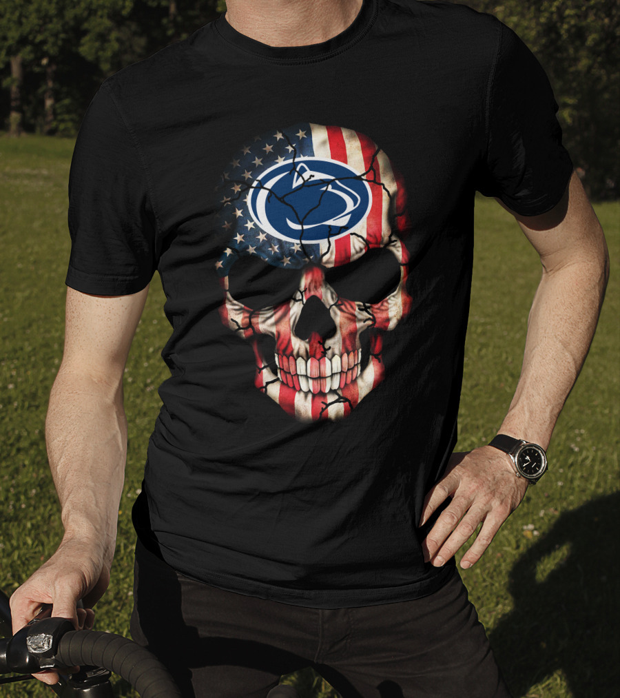 Penn State Nittany Lions American Flag Skull T-Shirt