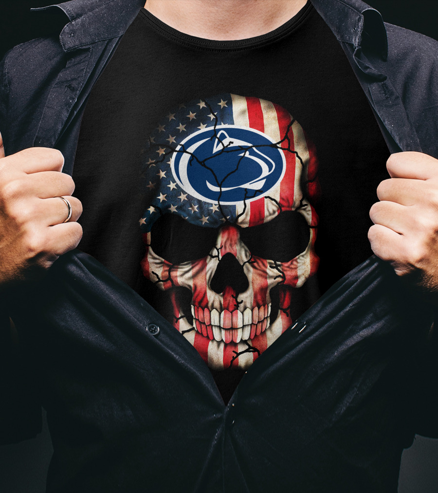 Penn State Nittany Lions American Flag Skull T-Shirt