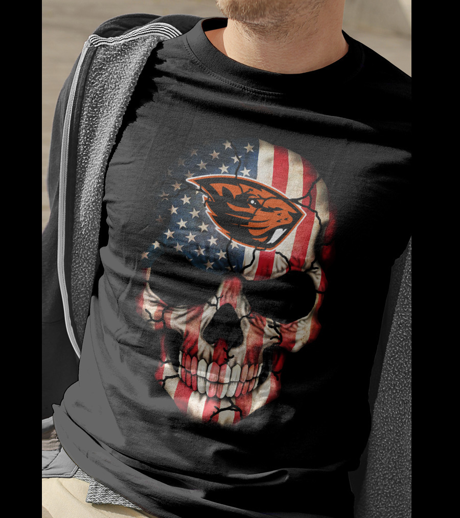 American Flag Skull 45 Oregon State Beavers Football T-Shirt