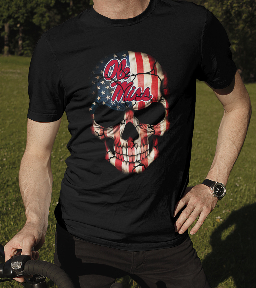 Ole Miss Rebels American Flag Skull T-Shirt