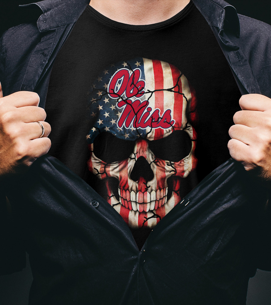Ole Miss Rebels American Flag Skull T-Shirt