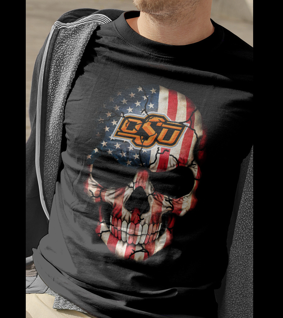 Osu Skull American Flag Theme Cowboys 48 T-Shirt