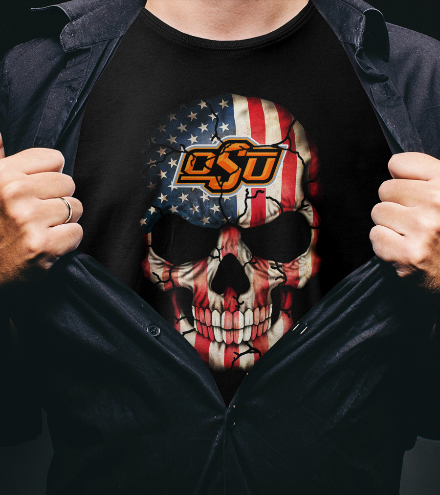 Osu Skull American Flag Theme Cowboys 48 T-Shirt