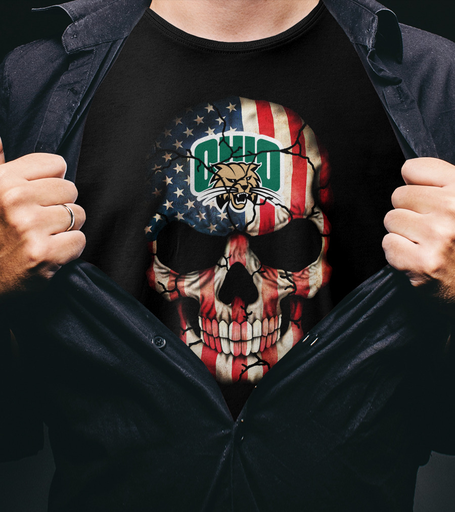 Ohio Bobcats American Flag Skull T-Shirt