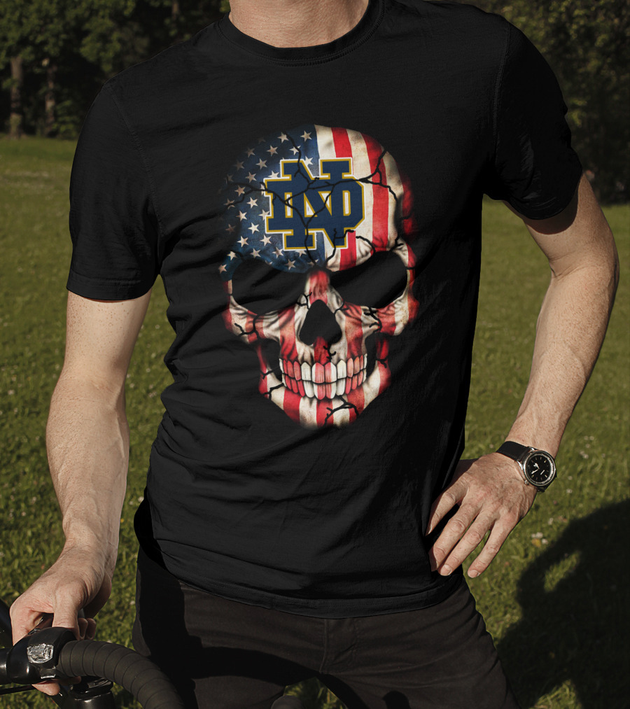 Notre Dame Fighting Irish Skull With American Flag T-Shirt