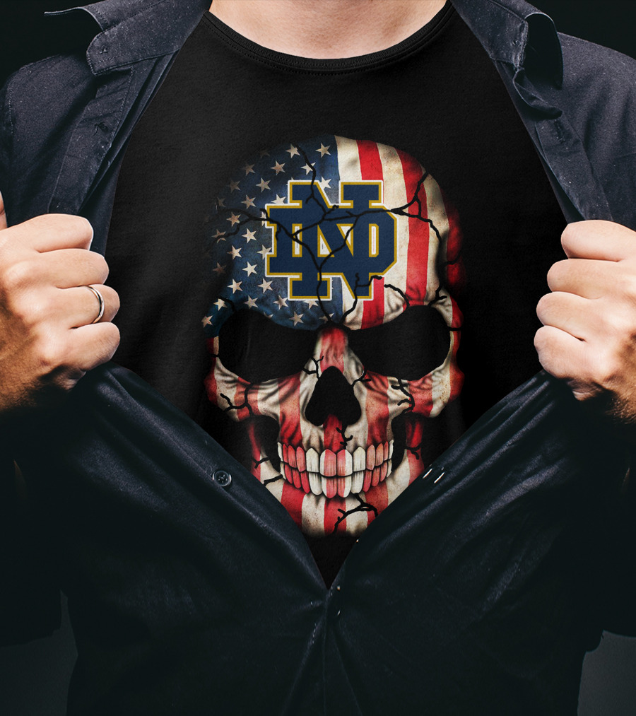 Notre Dame Fighting Irish Skull With American Flag T-Shirt