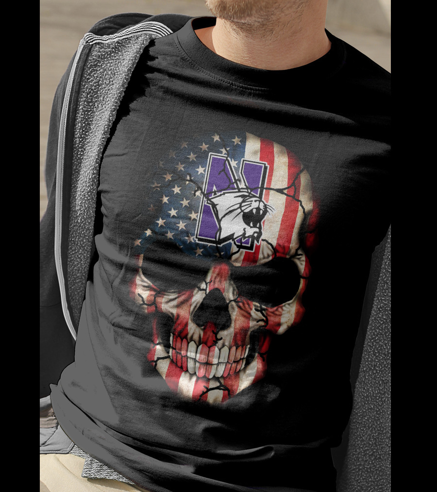 Northwestern Wildcats American Flag Skull 53 T-Shirt