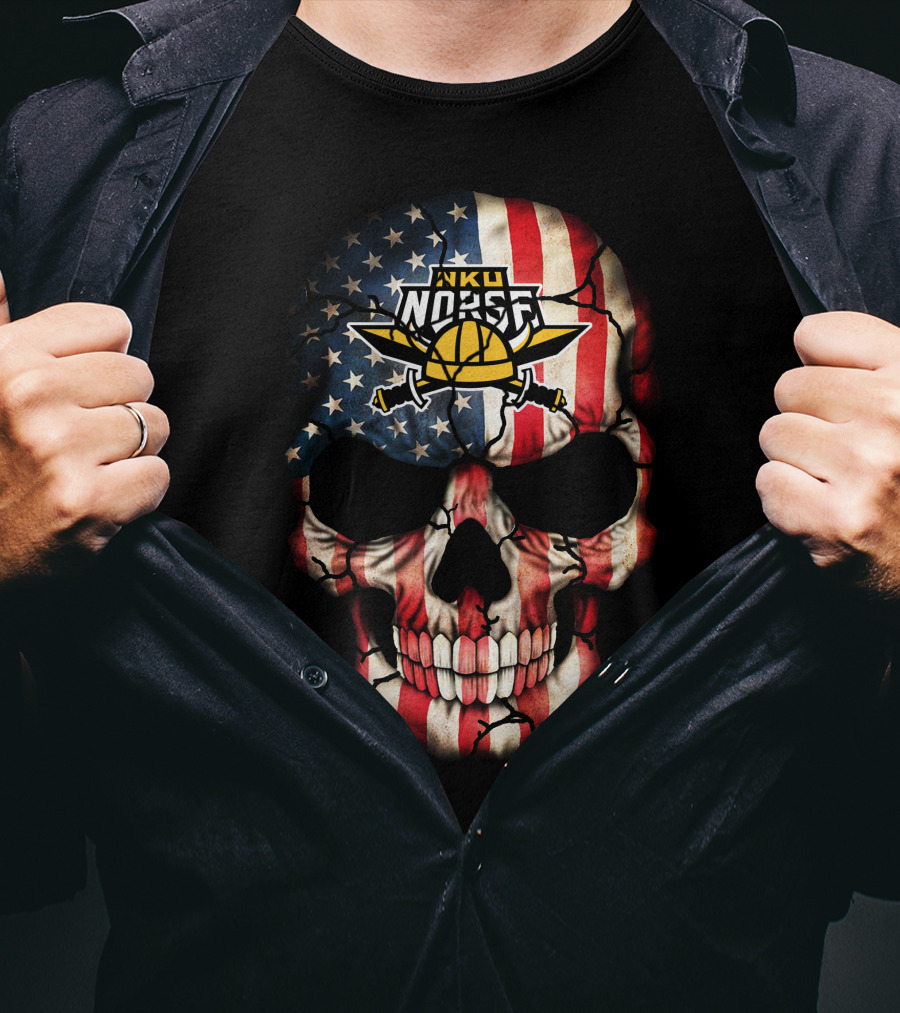Nku Norse American Flag Skull 54 Northern Kentucky Norse T-Shirt