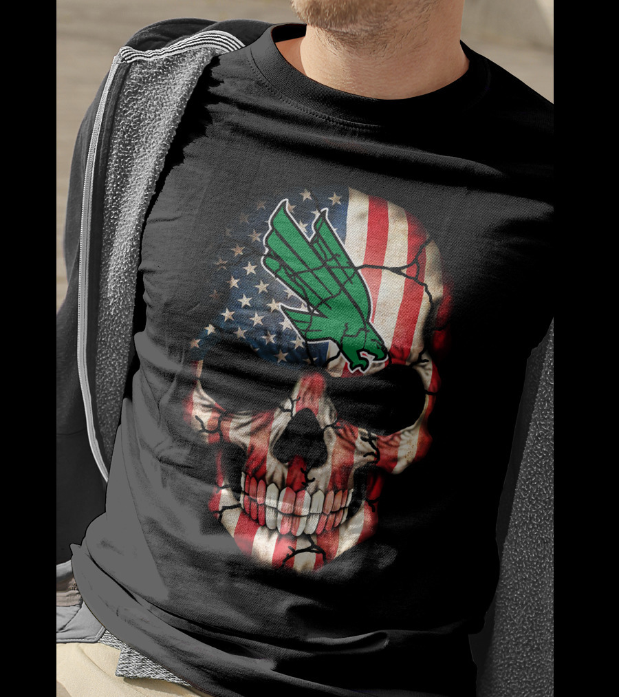 North Texas Mean Green American Flag Skull T-Shirt
