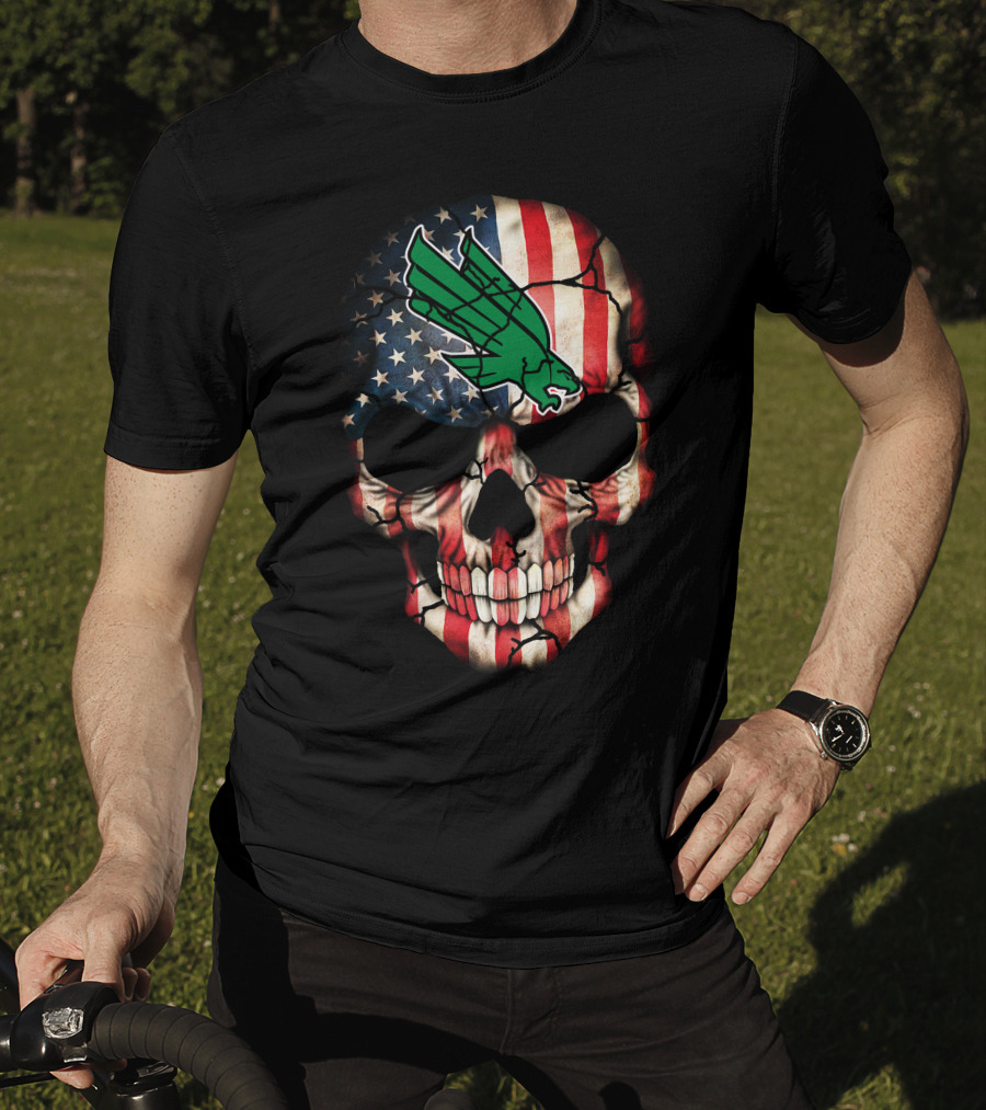 North Texas Mean Green American Flag Skull T-Shirt