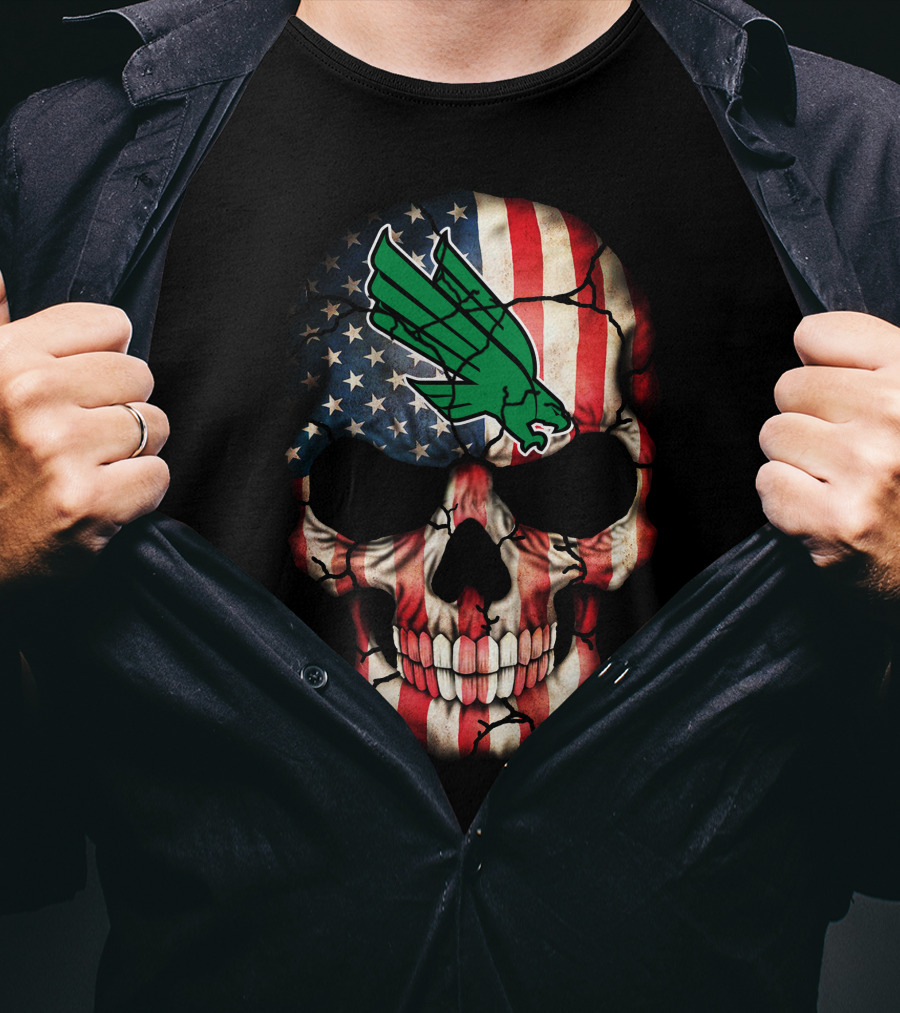 North Texas Mean Green American Flag Skull T-Shirt