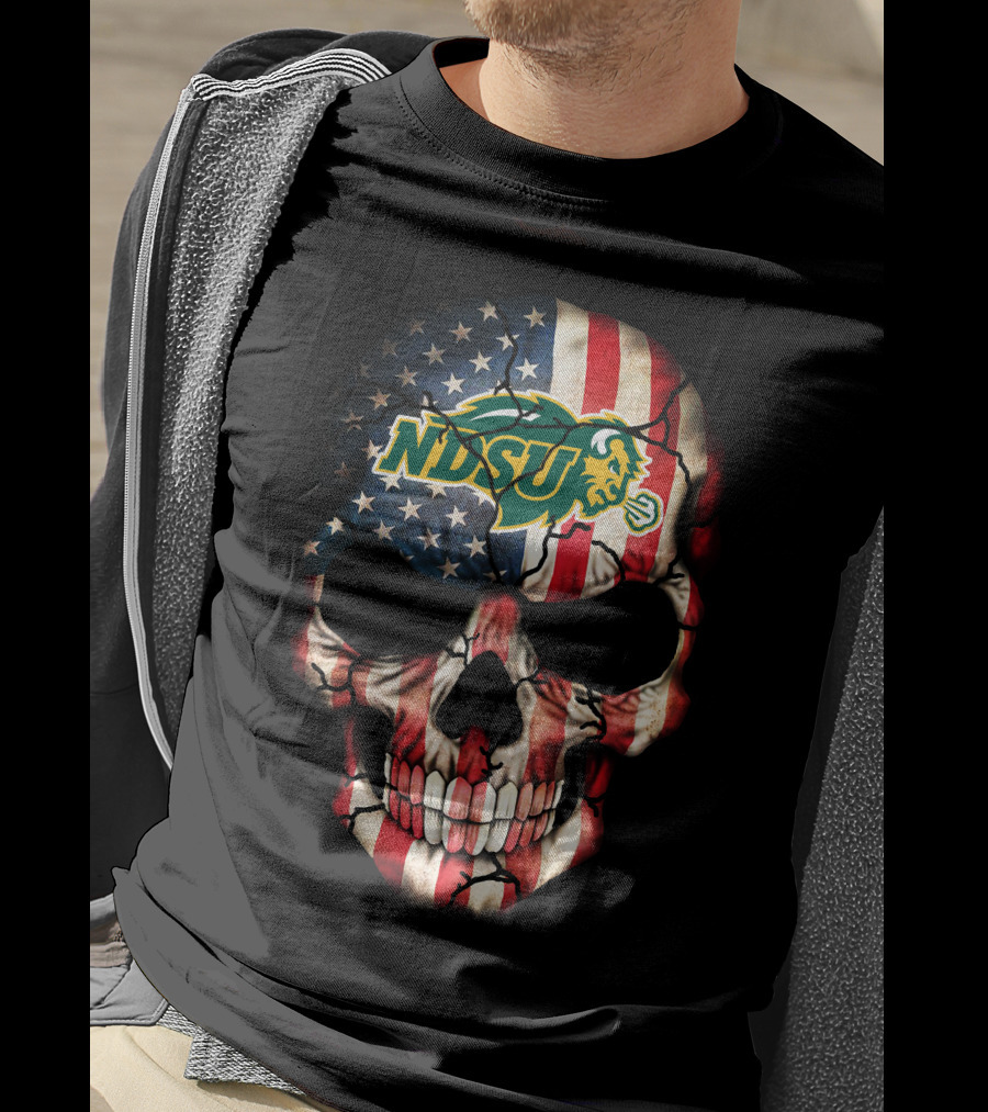 Ndsu Bison American Flag Skull 57 North Dakota State Bison T-Shirt