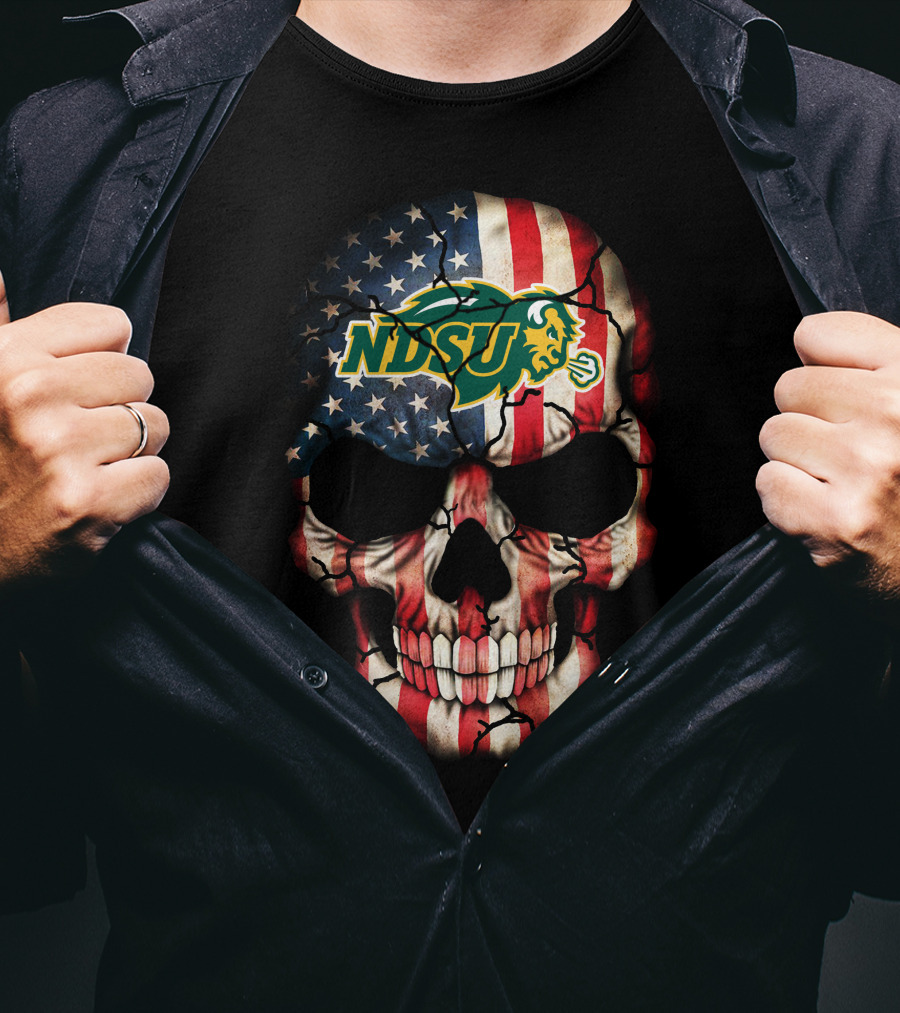 Ndsu Bison American Flag Skull 57 North Dakota State Bison T-Shirt