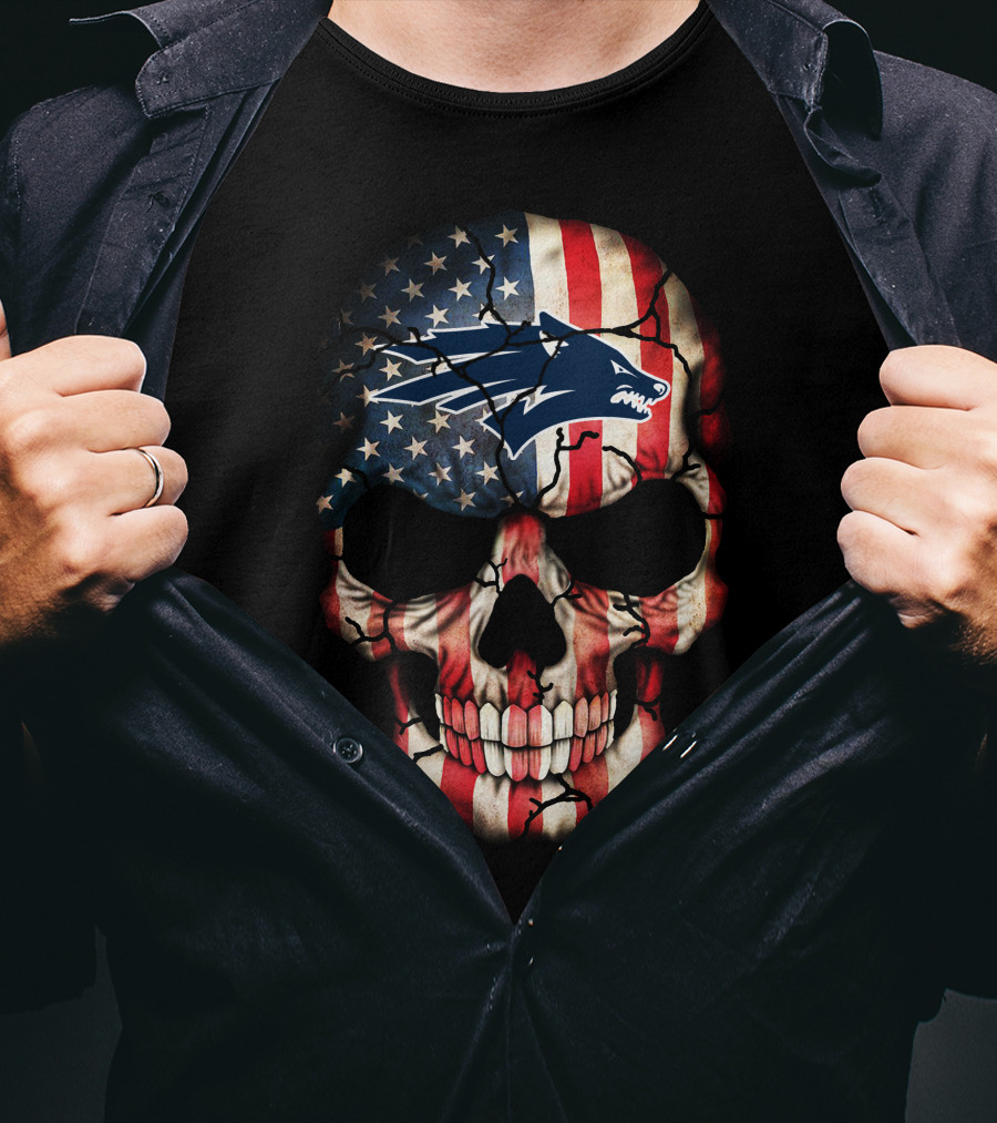 American Flag Skull With Nevada Wolf Pack T-Shirt