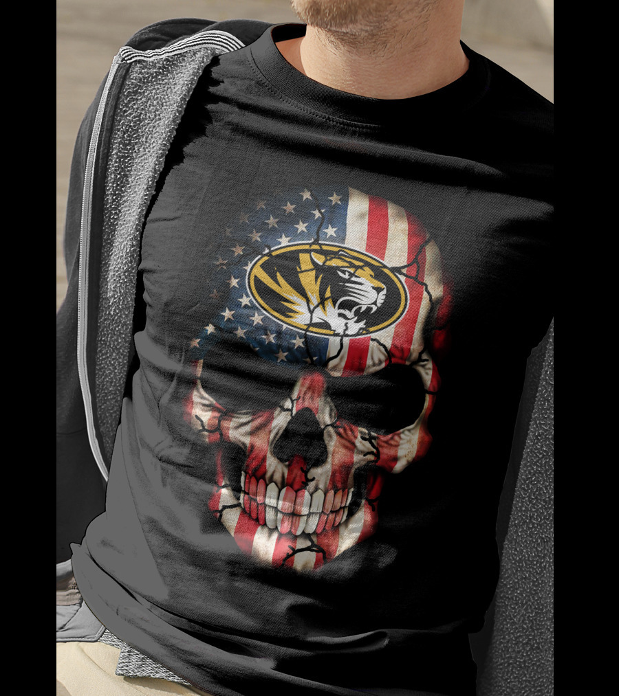 Skull American Flag Missouri Tigers T-Shirt