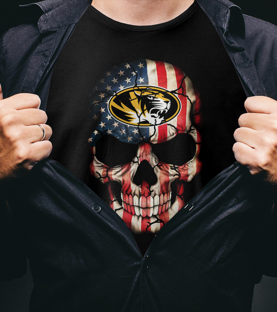 Skull American Flag Missouri Tigers T-Shirt