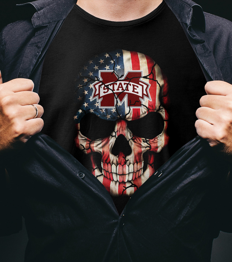 Mississippi State Bulldogs American Flag Skull T-Shirt