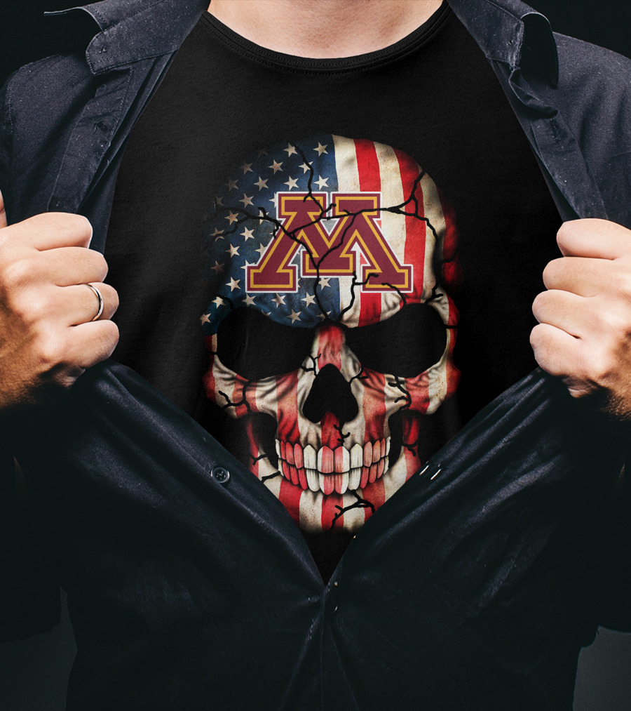 Minnesota Golden Gophers American Flag Skull T-Shirt